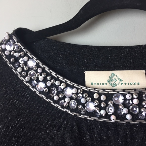 Design Options Rhinestone Pearl Bead Metallic Shimmer Knit Black Sweater Small - Picture 9 of 11